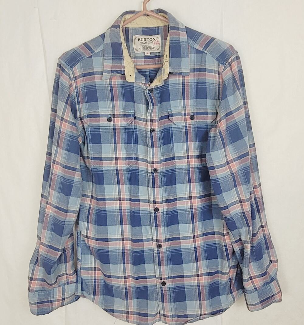 Burton Brighton blue plaid flannel button up Size Small Cabin Casual Grunge
